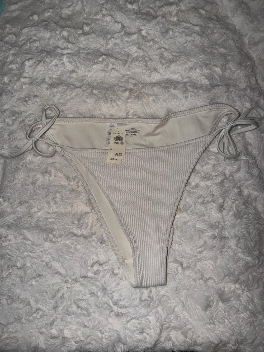 aerie White Ribbed Tie-Side Bikini Bottoms